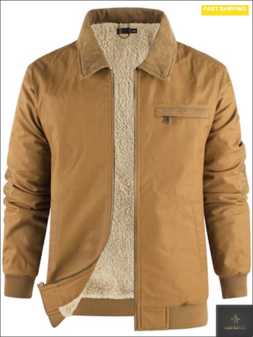 Men's Waxed Cotton Canvas Sherpa Lined Zip Fleece Jacket